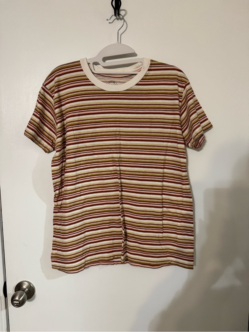 Urban Outfitters Striped Short Sleeve Tee in Cream, Brown, Red